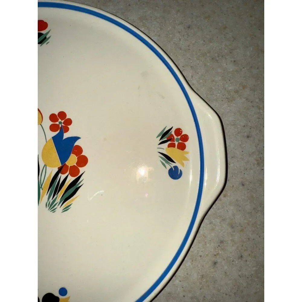 Vintage Universal Potteries Inc. Circus Round Platter 1940’s Floral Cake Plate